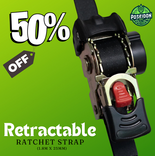 Retractable Ratchet Strap - 1.8M x 25mm (Black)